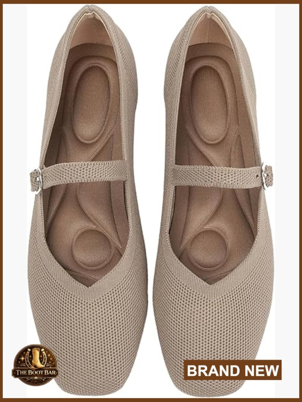 Women's Square Toe Ballet Flats with Ankle Strap - Washable Knit Shoes
